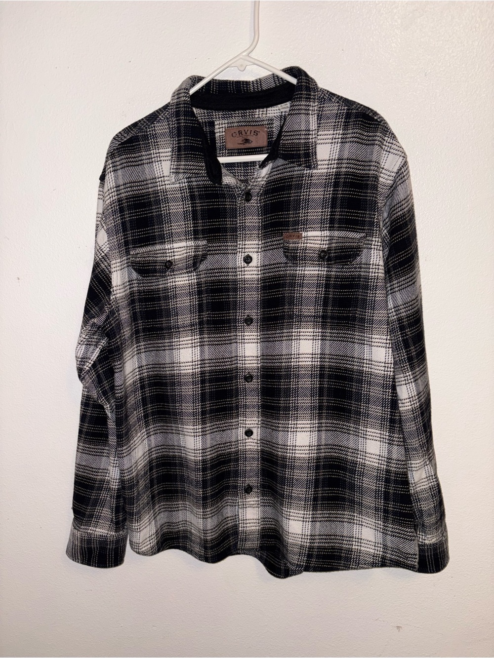 Orvis Black & White Plaid Flannel Shirt Size XL